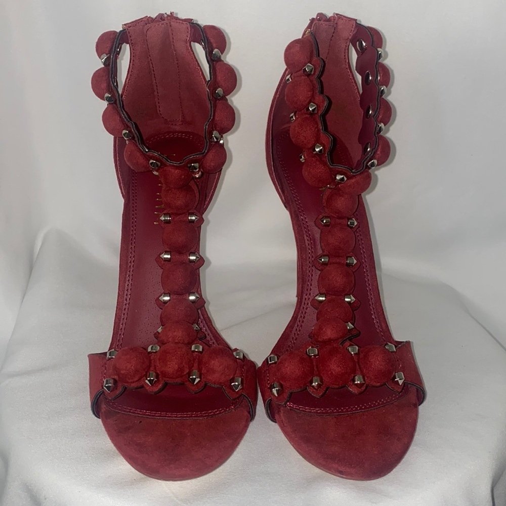 LILIANA Burgundy T-Strap Stiletto Heels Burgundy
